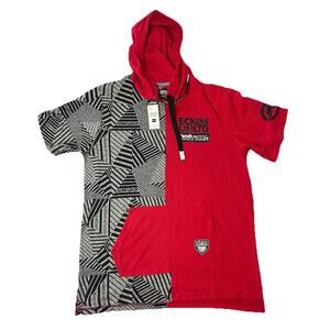 Ecko Unltd Half Pattern Half Solid Red Hooded T-Shirt Mens Medium Graffiti NWT